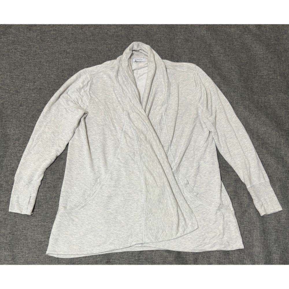 Athleta Womens Large Cardigan Gray Open Front Wrap Shawl Collar Cozy Knit